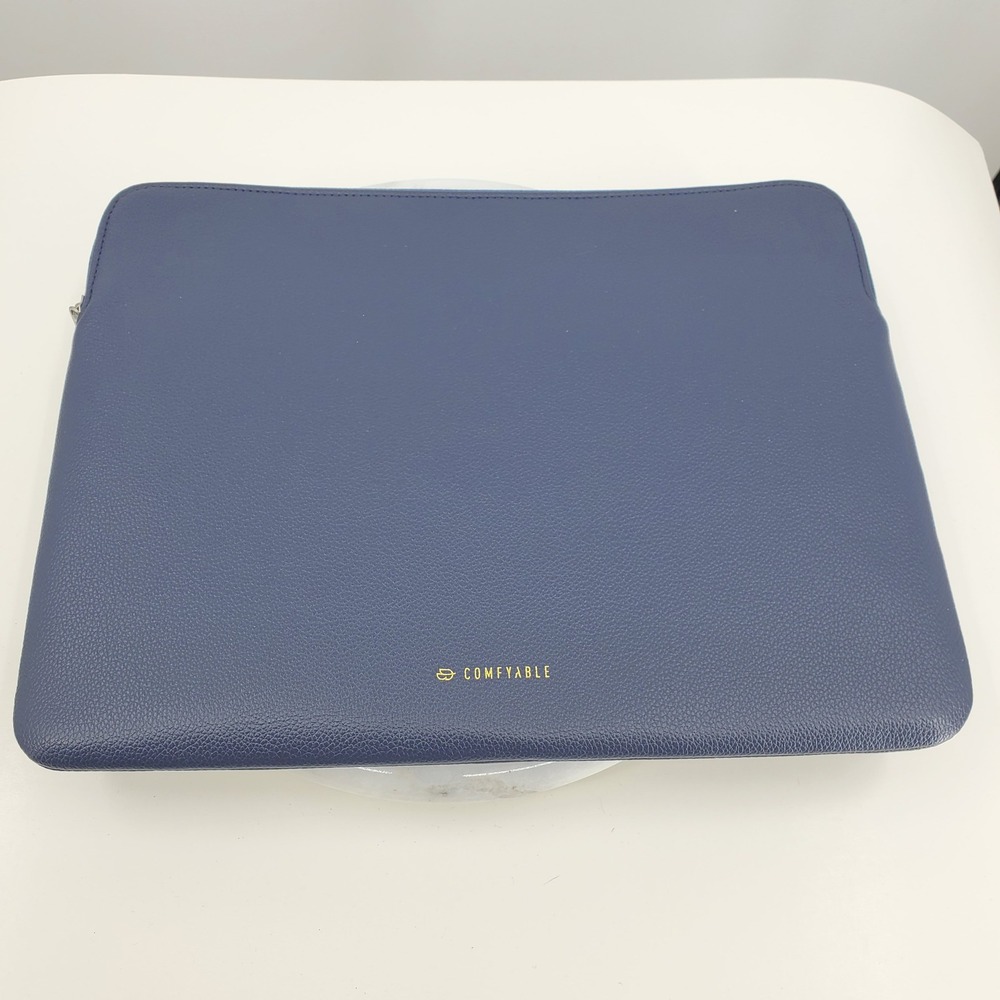 Comfyable Navy Blue Faux Leather 13 inch Laptop Sleeve Zipper Case Minimalist